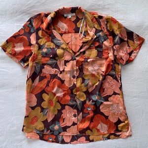 DR2 Orange Floral Silky Button Down